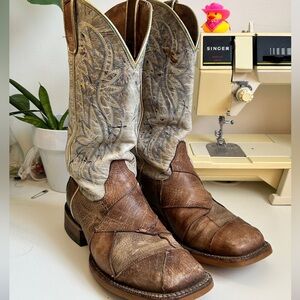 Ariat Brown and Green Patchwork Leather Cowgirl Boots